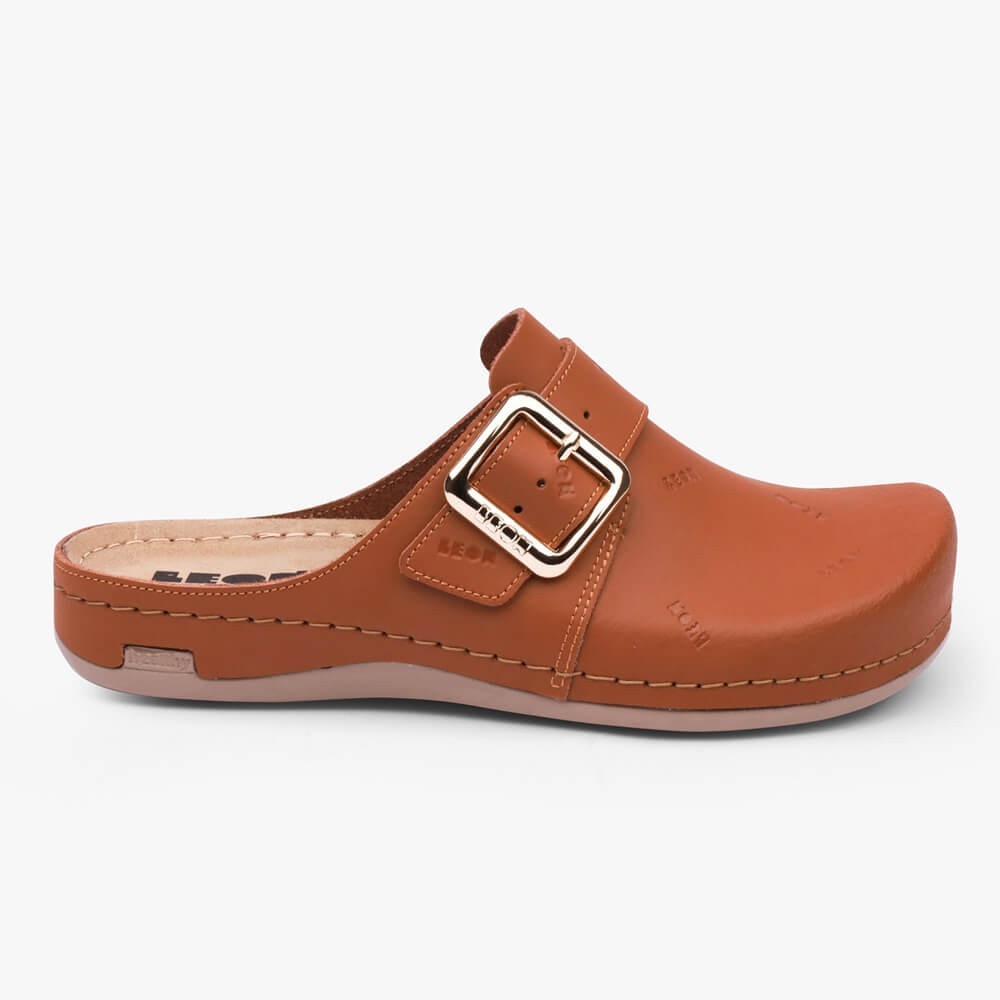 Saboti medicali, de dama, din piele, Leon 971 Bakkar, maro mat