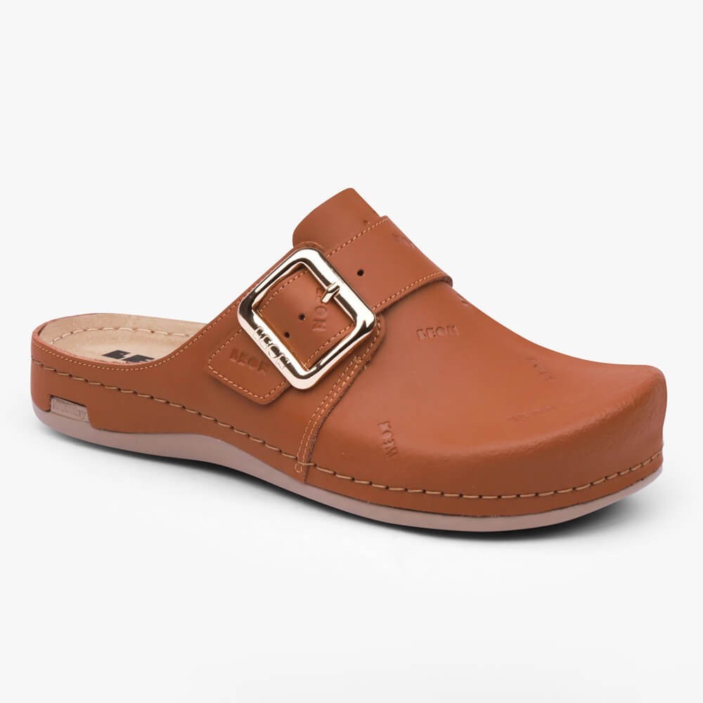 Saboti medicali, de dama, din piele, Leon 971 Bakkar, maro mat