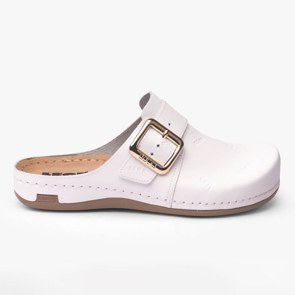 Saboti medicali, de dama, din piele, Leon 971 Bakkar, alb mat Saboti medicali, de dama, din piele, Leon 971 Bakkar, alb mat