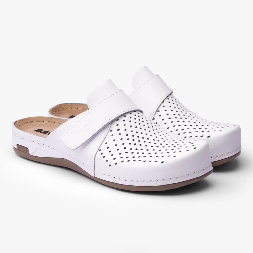 Saboti medicali, de dama, din piele, Leon 970 Bakkar, alb mat Saboti medicali, de dama, din piele, Leon 970 Bakkar, alb mat