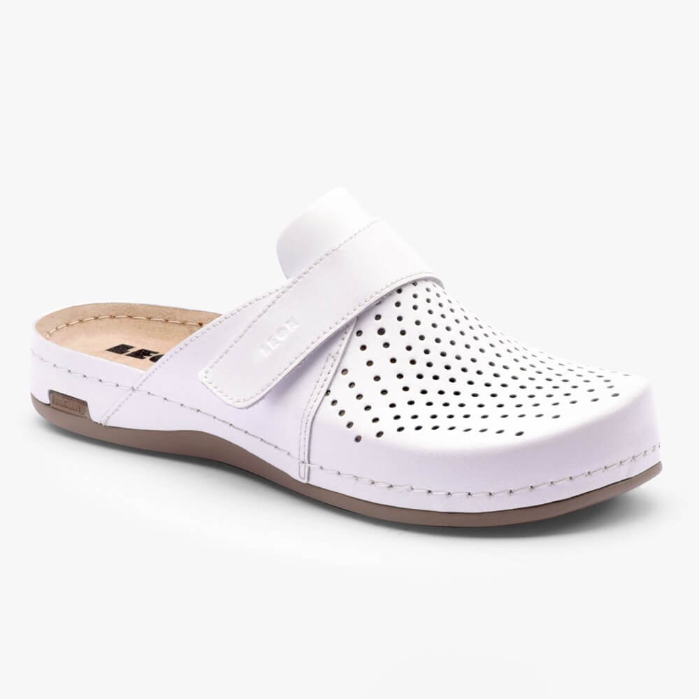 Saboti medicali, de dama, din piele, Leon 970 Bakkar, alb mat Saboti medicali, de dama, din piele, Leon 970 Bakkar, alb mat