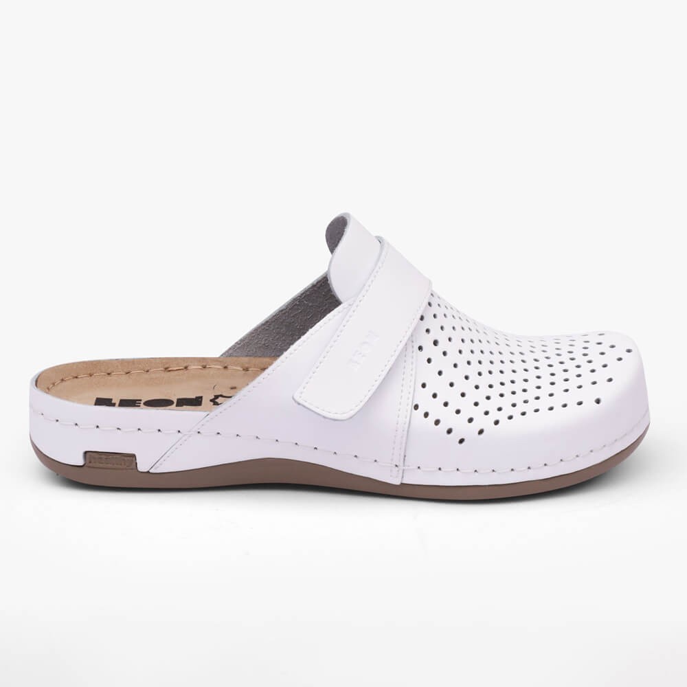 Saboti medicali, de dama, din piele, Leon 970 Bakkar, alb mat Saboti medicali, de dama, din piele, Leon 970 Bakkar, alb mat