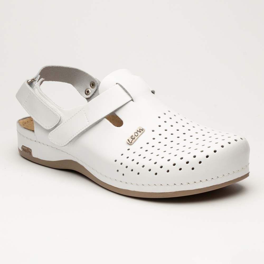 Saboti medicali cu bareta, de barbati, din piele, Leon 701M, alb Saboti medicali cu bareta, de barbati, din piele, Leon 701M, alb