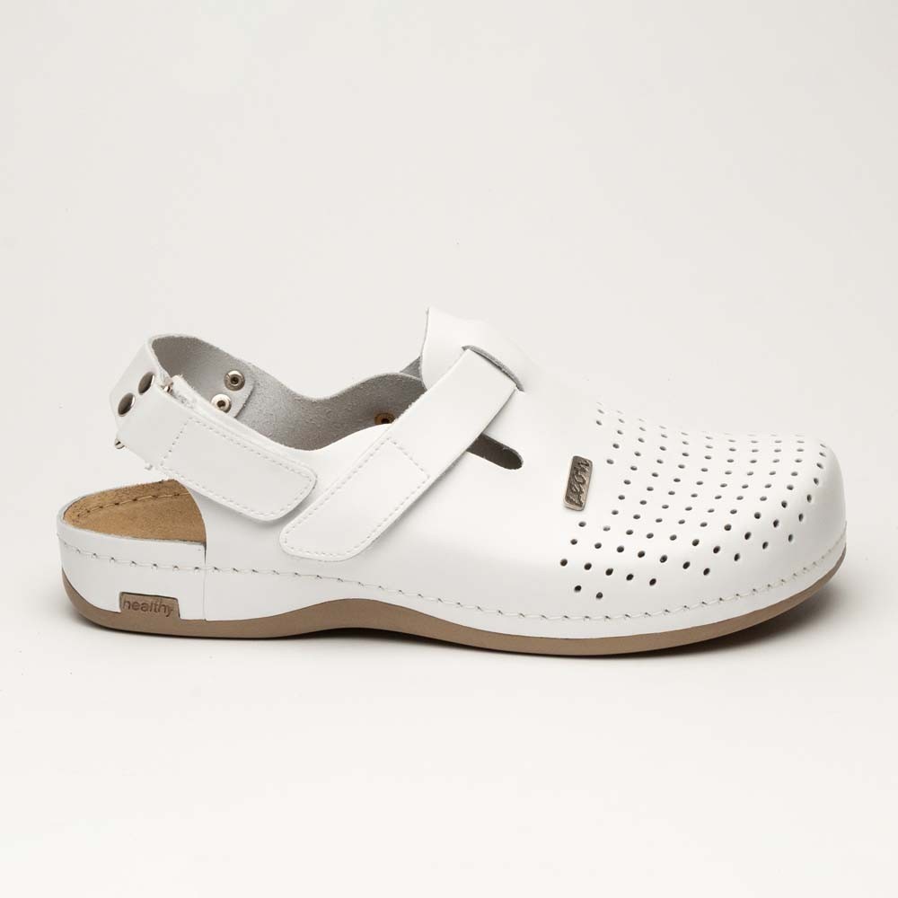 Saboti medicali cu bareta, de barbati, din piele, Leon 701M, alb Saboti medicali cu bareta, de barbati, din piele, Leon 701M, alb