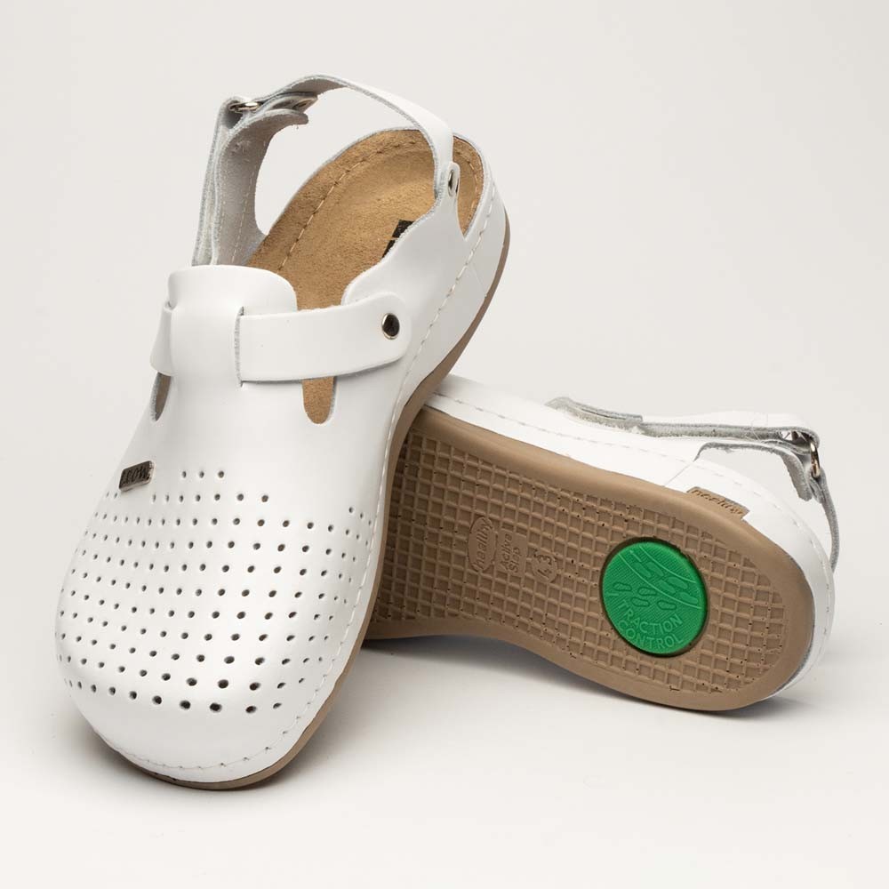 Saboti medicali cu bareta, de barbati, din piele, Leon 701M, alb Saboti medicali cu bareta, de barbati, din piele, Leon 701M, alb