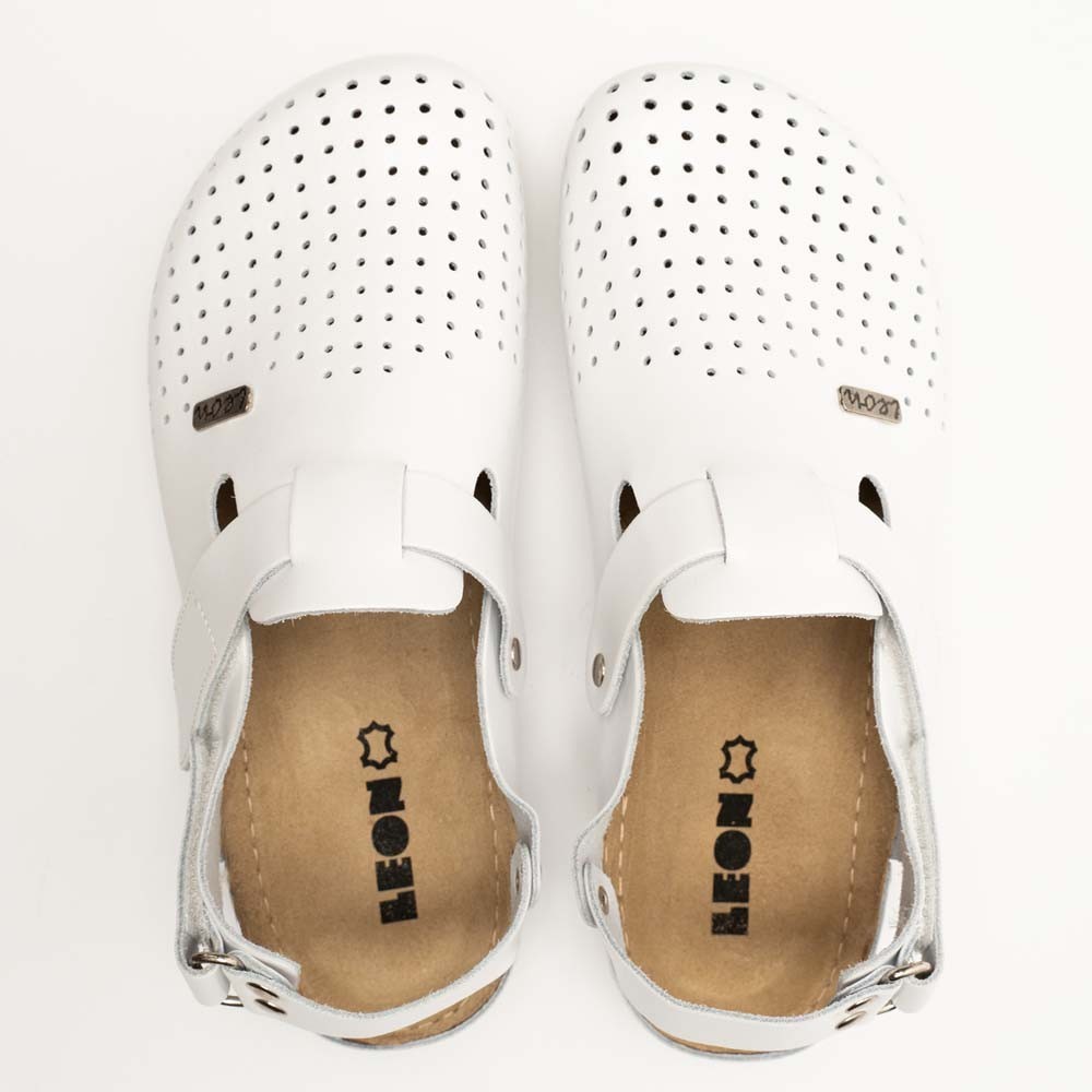 Saboti medicali cu bareta, de barbati, din piele, Leon 701M, alb Saboti medicali cu bareta, de barbati, din piele, Leon 701M, alb