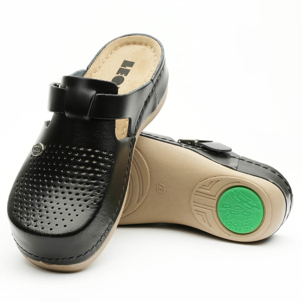 Saboti dama, din piele, Leon 900, negru Saboti dama, din piele, Leon 900, negru