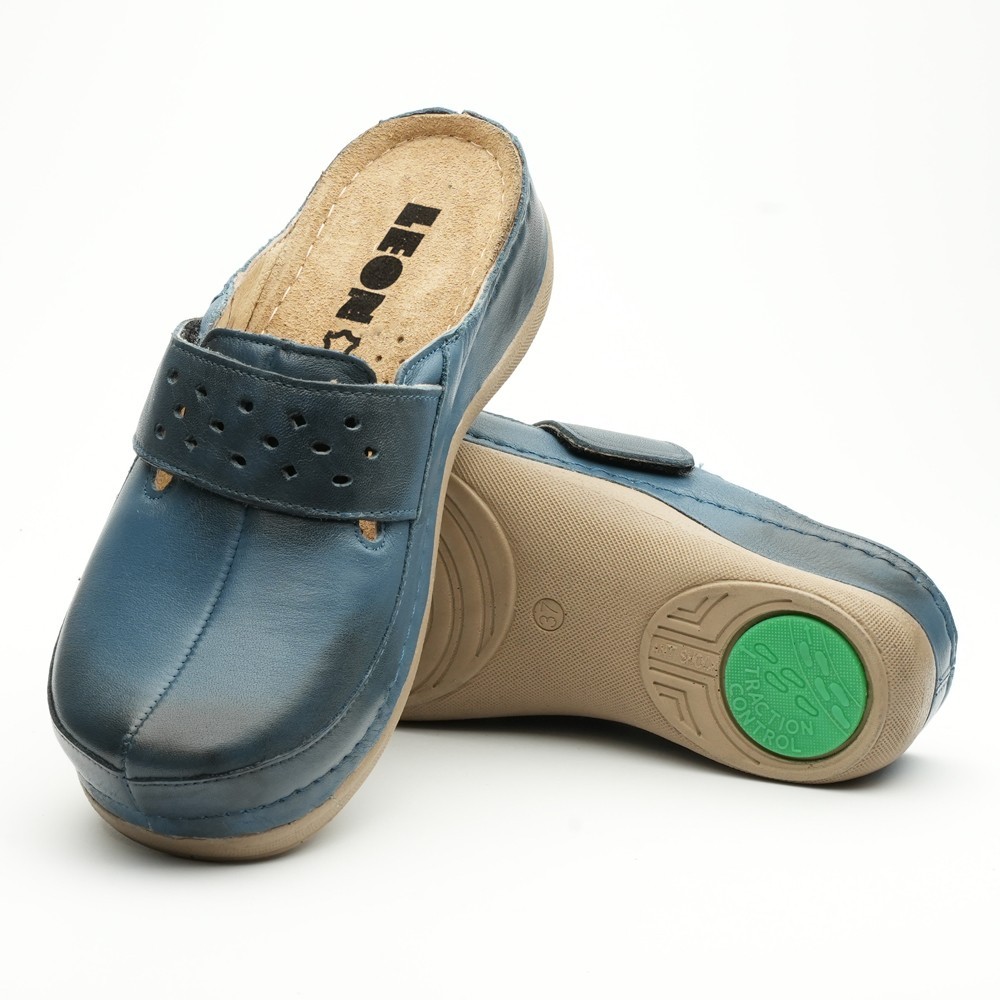 Saboti dama, din piele, Leon 902, albastru inchis