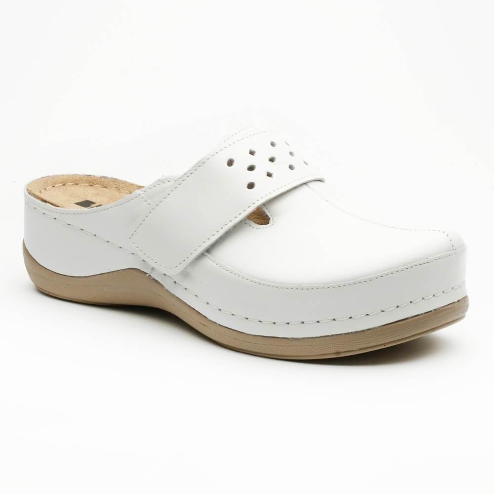 Saboti dama, din piele, Leon 902, alb