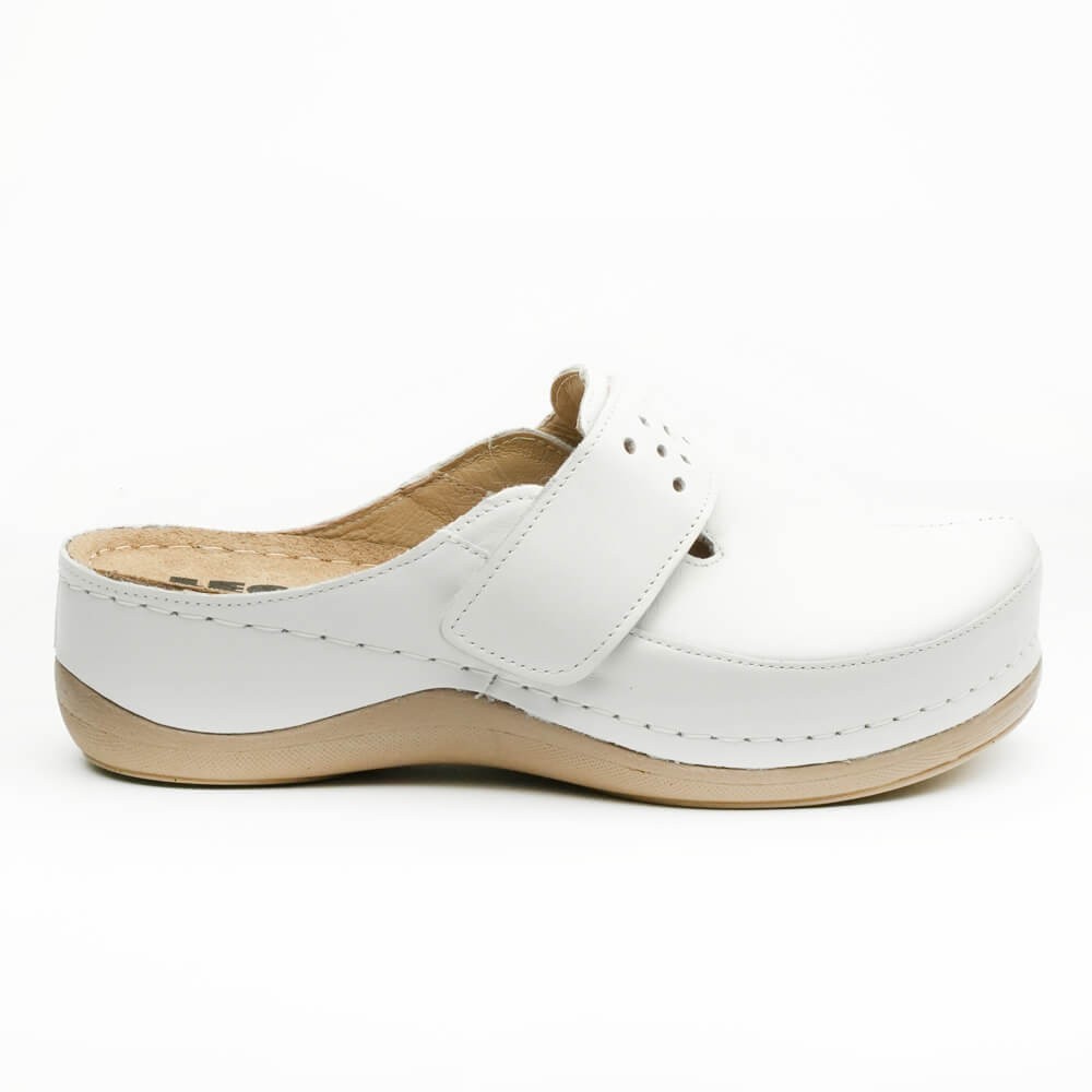 Saboti dama, din piele, Leon 902, alb