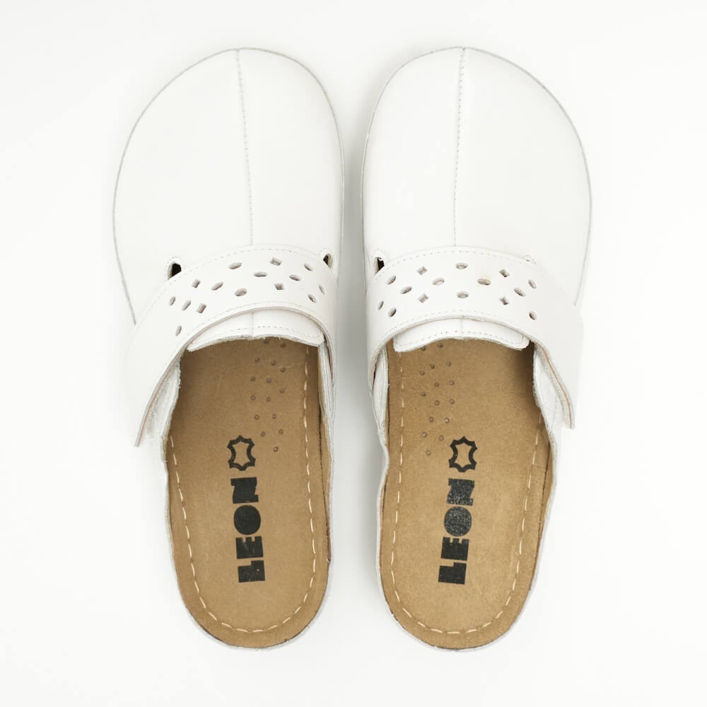 Saboti dama, din piele, Leon 902, alb