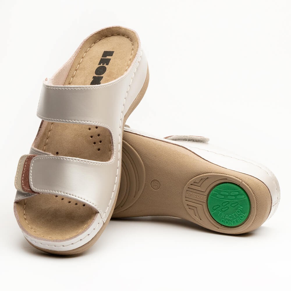 Saboti dama, de vara, din piele, Leon 904, alb perlat Saboti dama, de vara, din piele, Leon 904, alb perlat