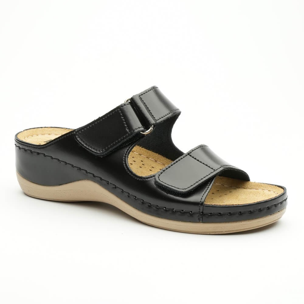 Saboti dama, de vara, din piele, Leon 905, negru