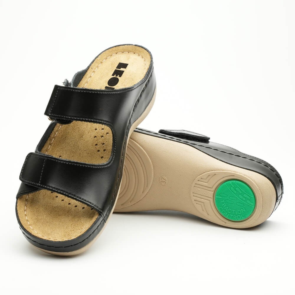 Saboti dama, de vara, din piele, Leon 905, negru