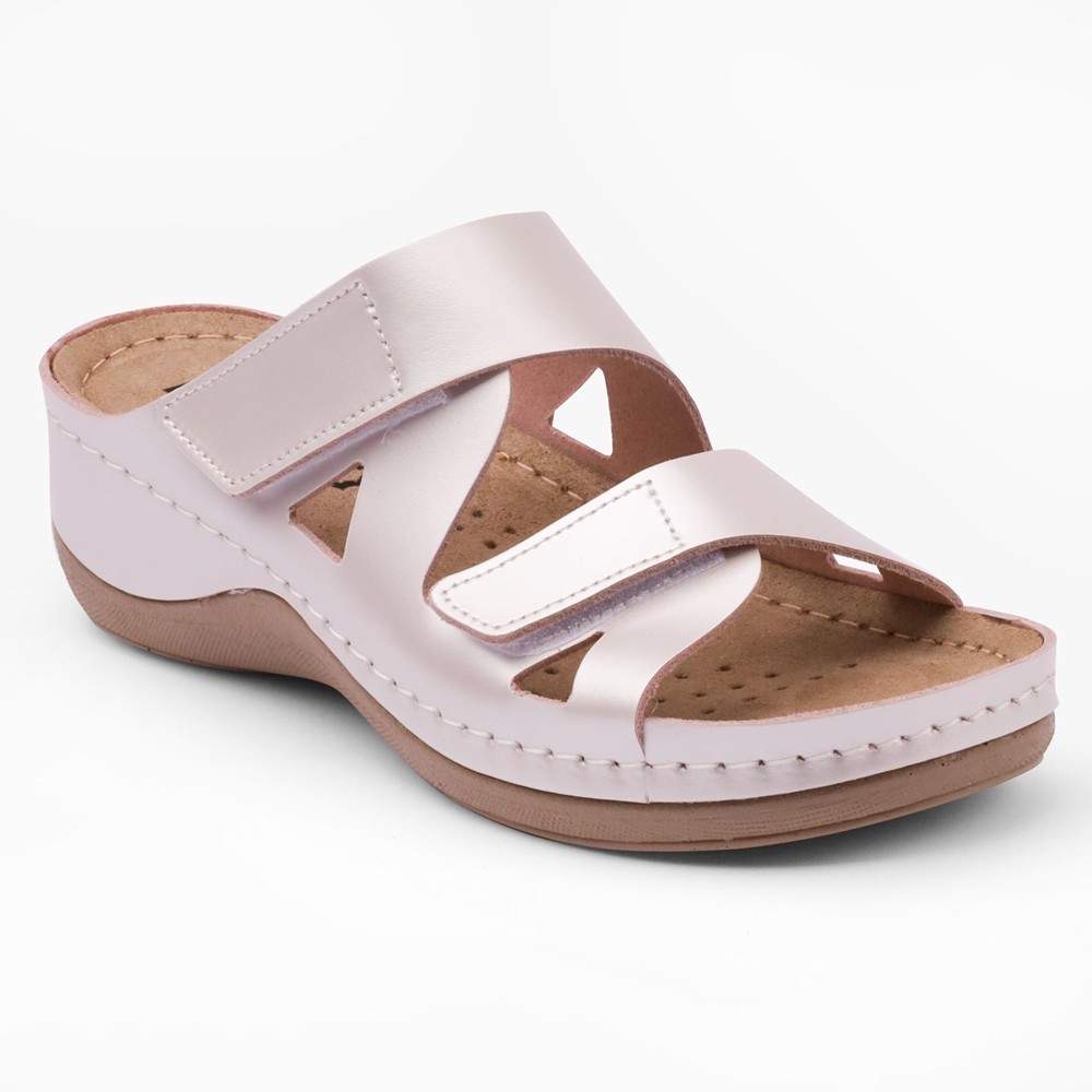 Saboti dama, de vara, din piele, Leon 906, roz perlat