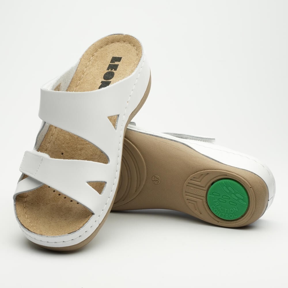 Saboti dama, de vara, din piele, Leon 906, alb