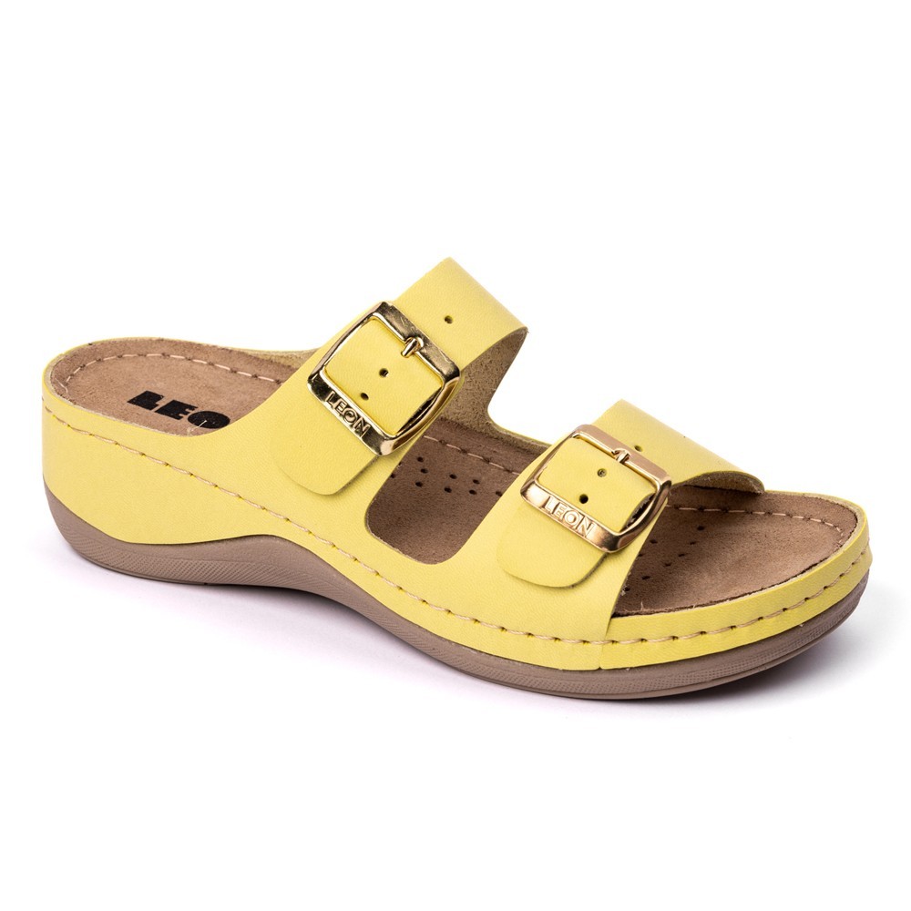 Saboti dama, de vara, din piele, Leon 908, galben