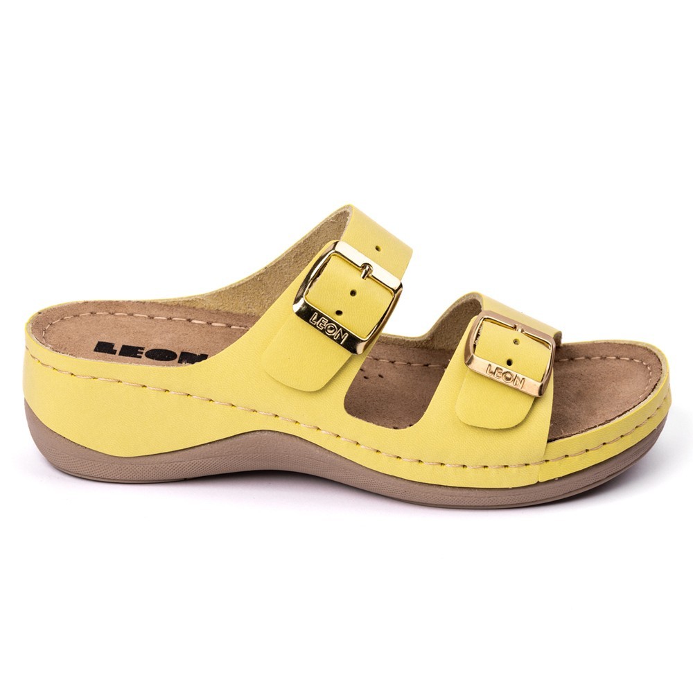 Saboti dama, de vara, din piele, Leon 908, galben