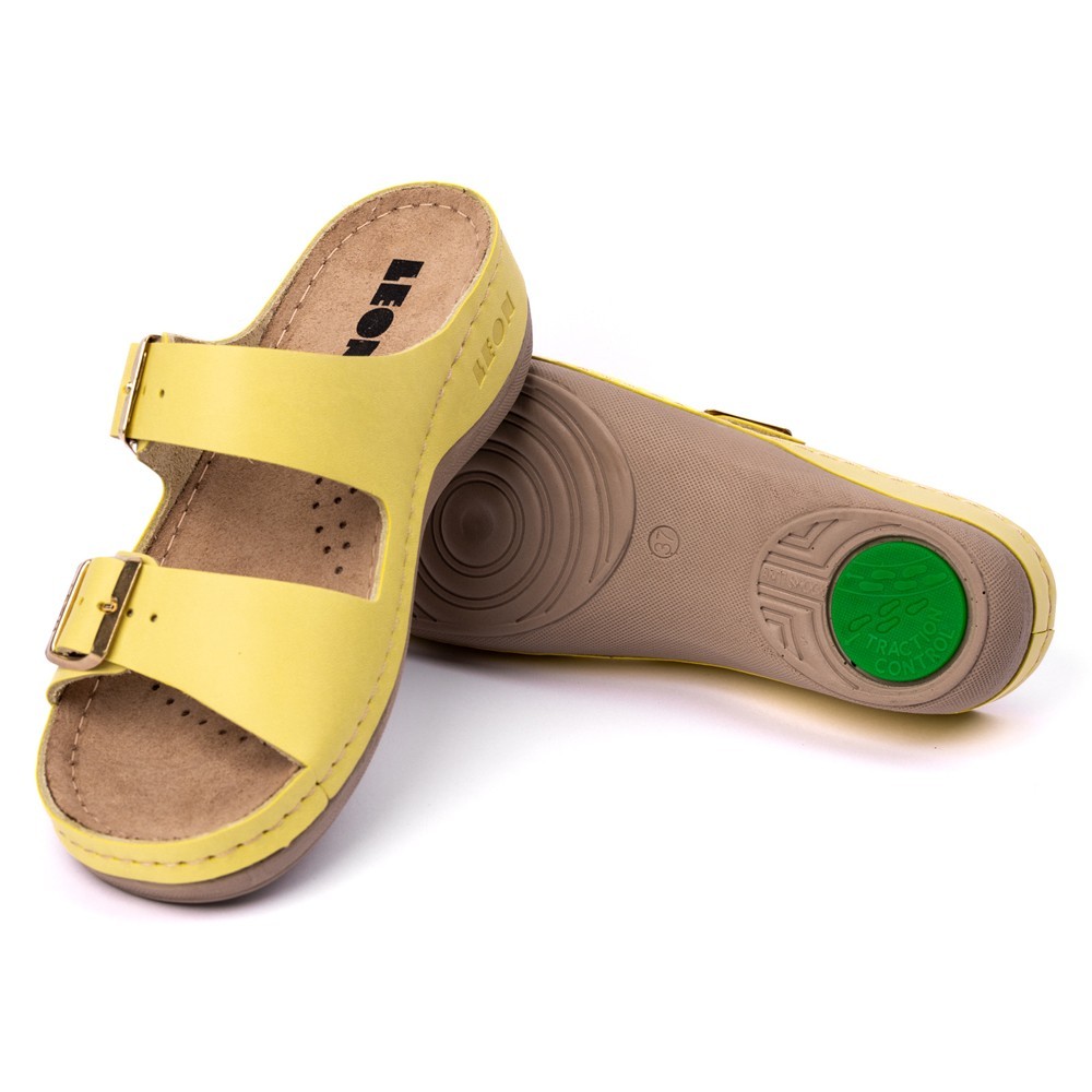 Saboti dama, de vara, din piele, Leon 908, galben