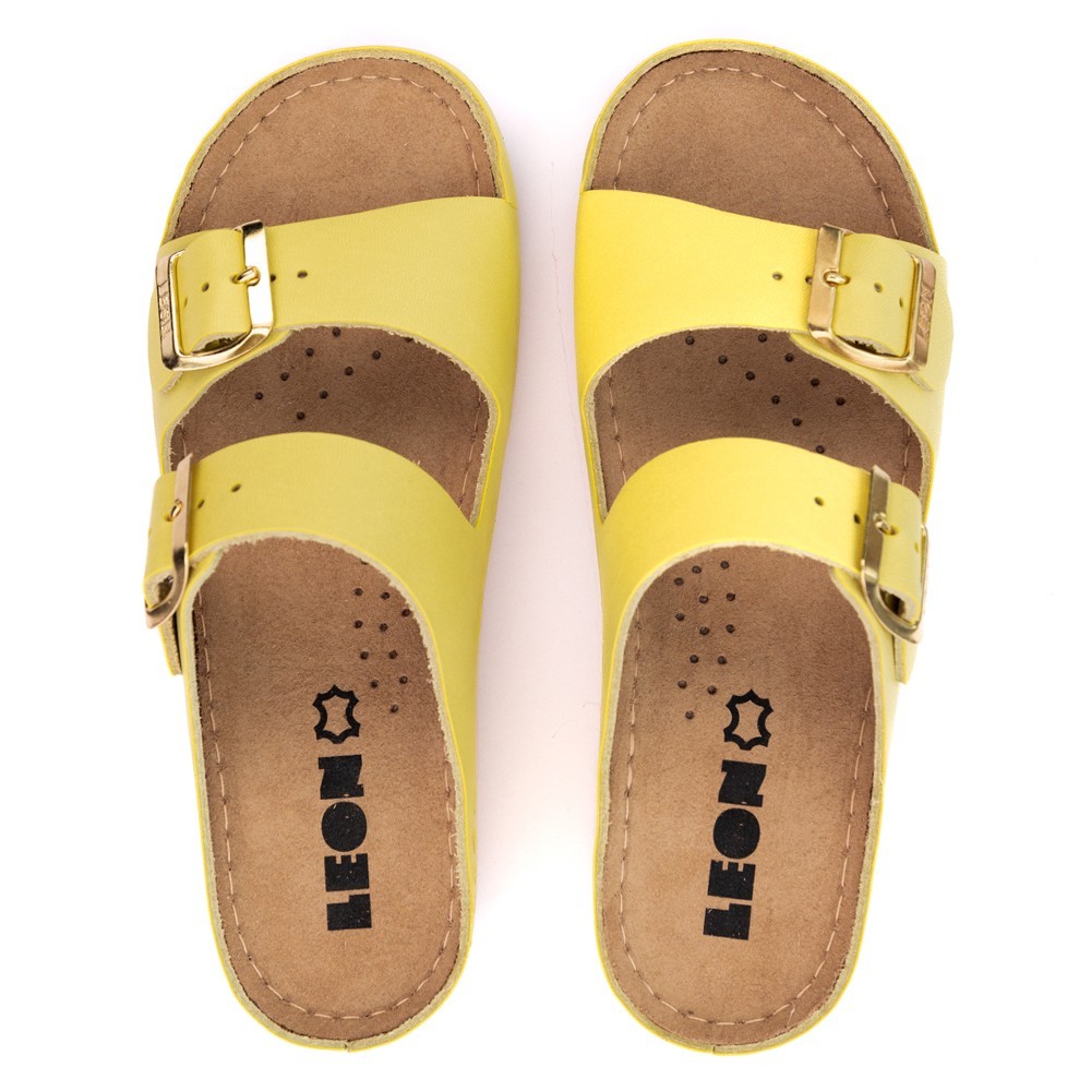 Saboti dama, de vara, din piele, Leon 908, galben