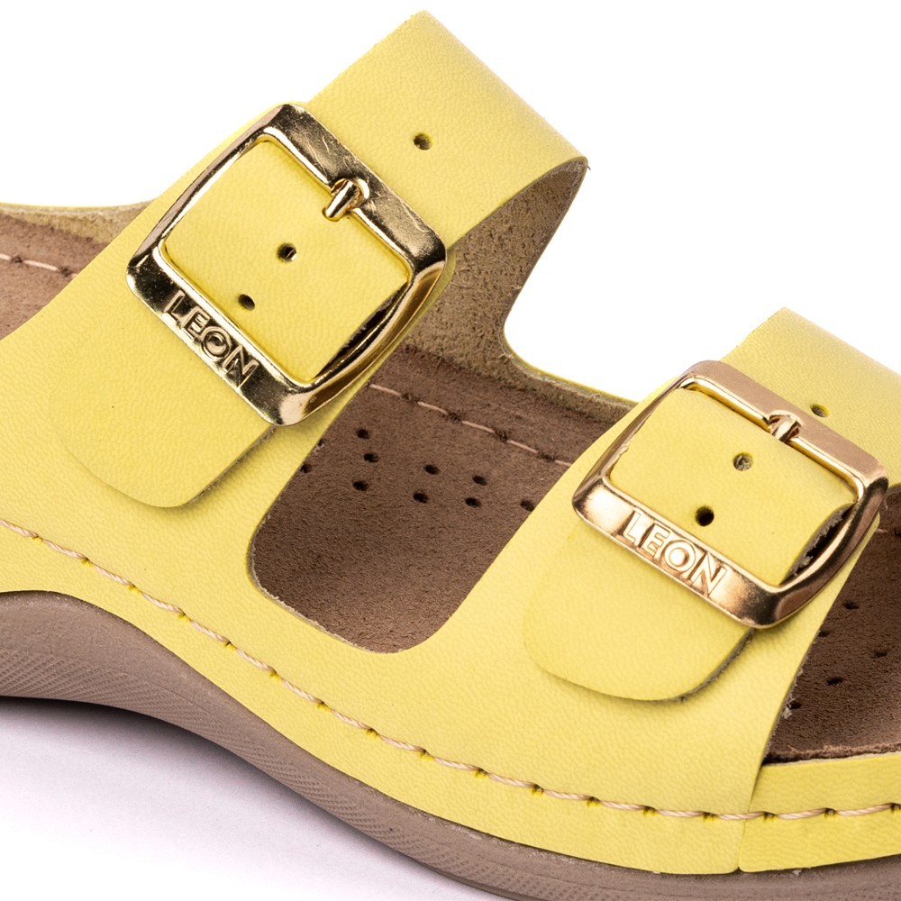 Saboti dama, de vara, din piele, Leon 908, galben