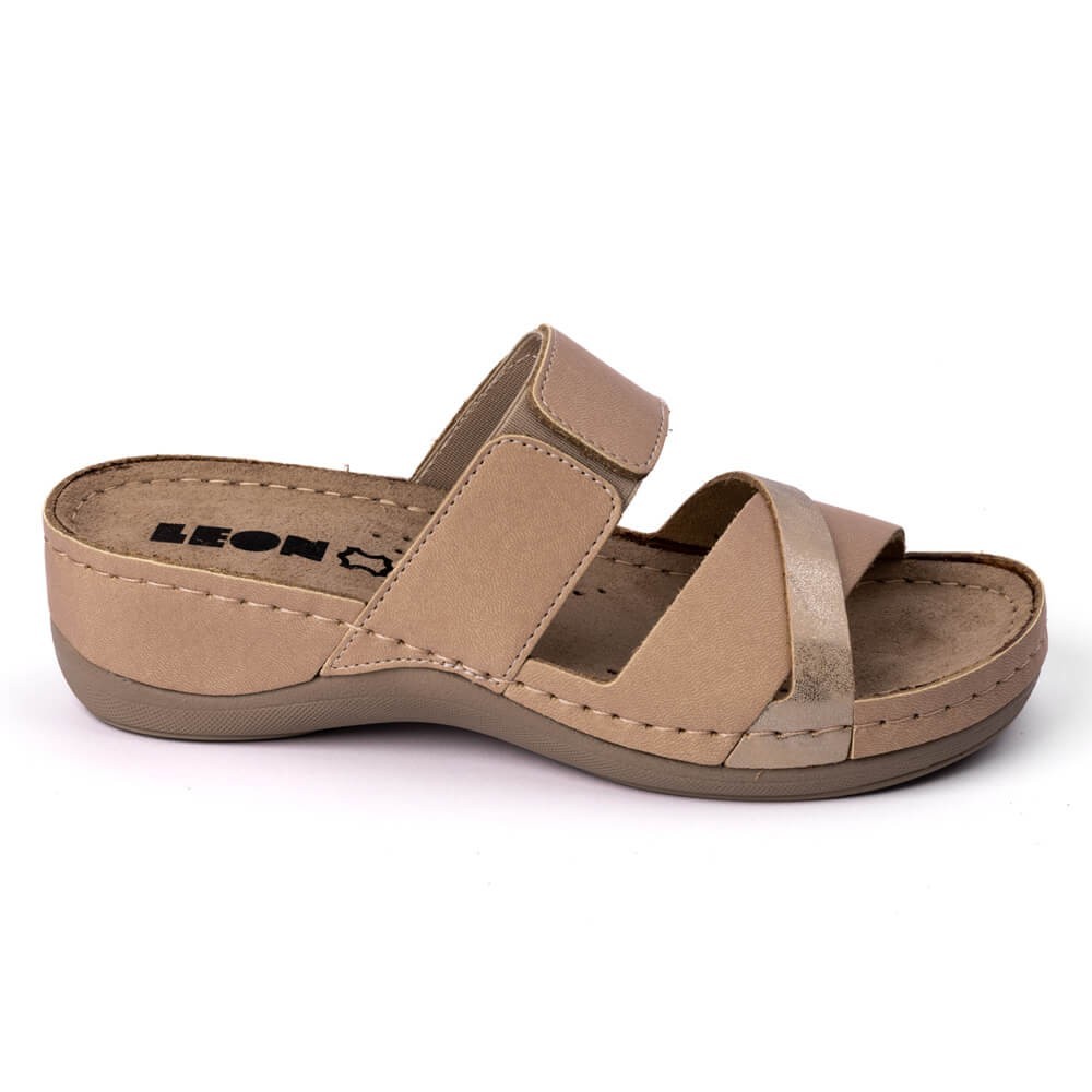 Saboti dama, de vara, din piele, Leon 909, bej Saboti dama, de vara, din piele, Leon 909, bej
