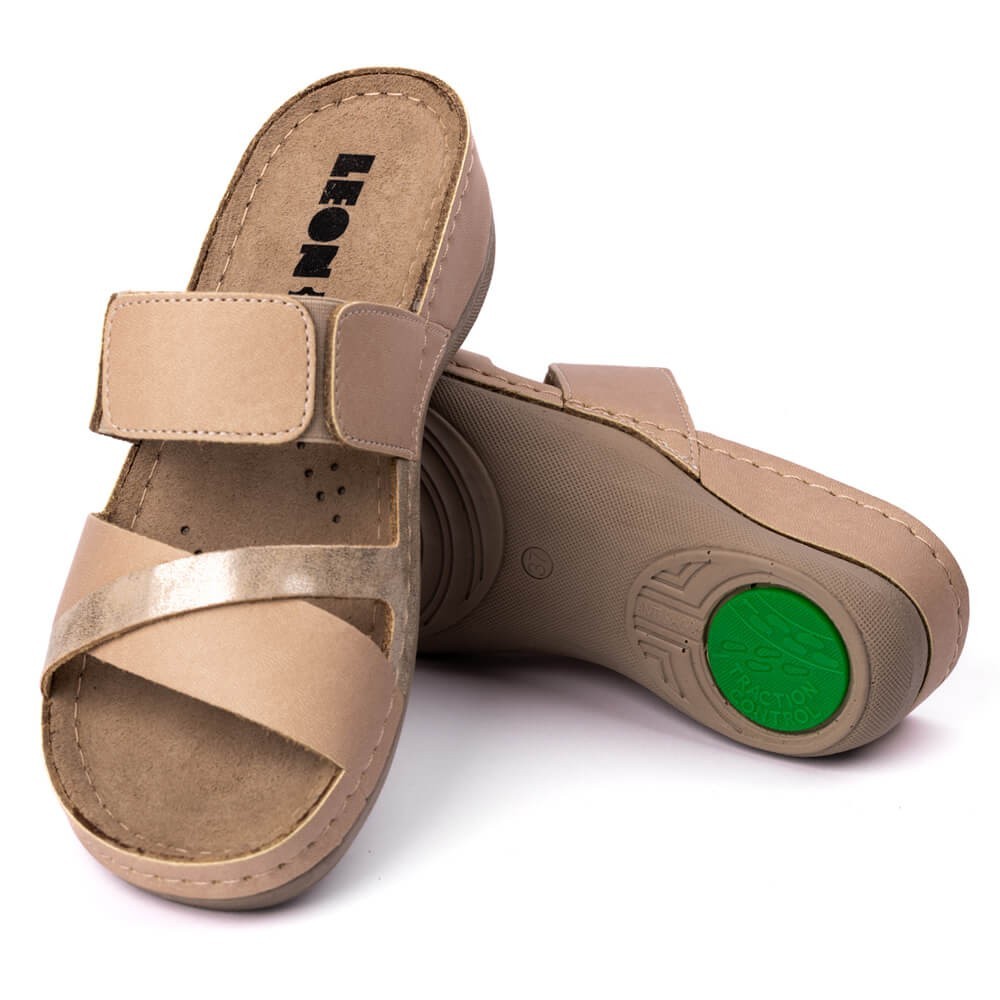 Saboti dama, de vara, din piele, Leon 909, bej Saboti dama, de vara, din piele, Leon 909, bej