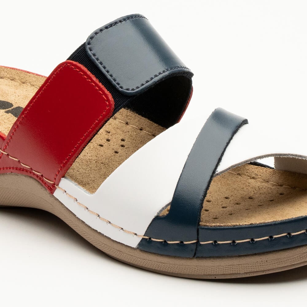 Saboti dama, de vara, din piele, Leon 909, bleumarin/alb/rosu Saboti dama, de vara, din piele, Leon 909, bleumarin/alb/rosu