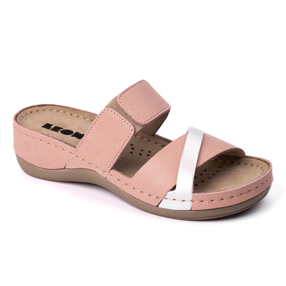 Saboti dama, de vara, din piele, Leon 909, roz Saboti dama, de vara, din piele, Leon 909, roz