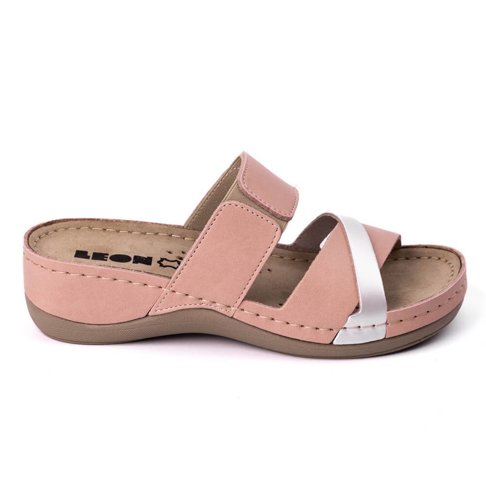 Saboti dama, de vara, din piele, Leon 909, roz Saboti dama, de vara, din piele, Leon 909, roz