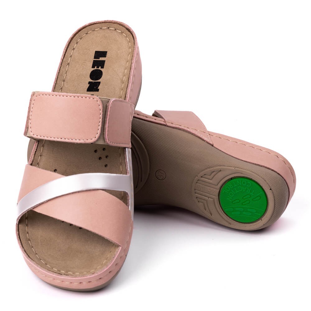 Saboti dama, de vara, din piele, Leon 909, roz Saboti dama, de vara, din piele, Leon 909, roz