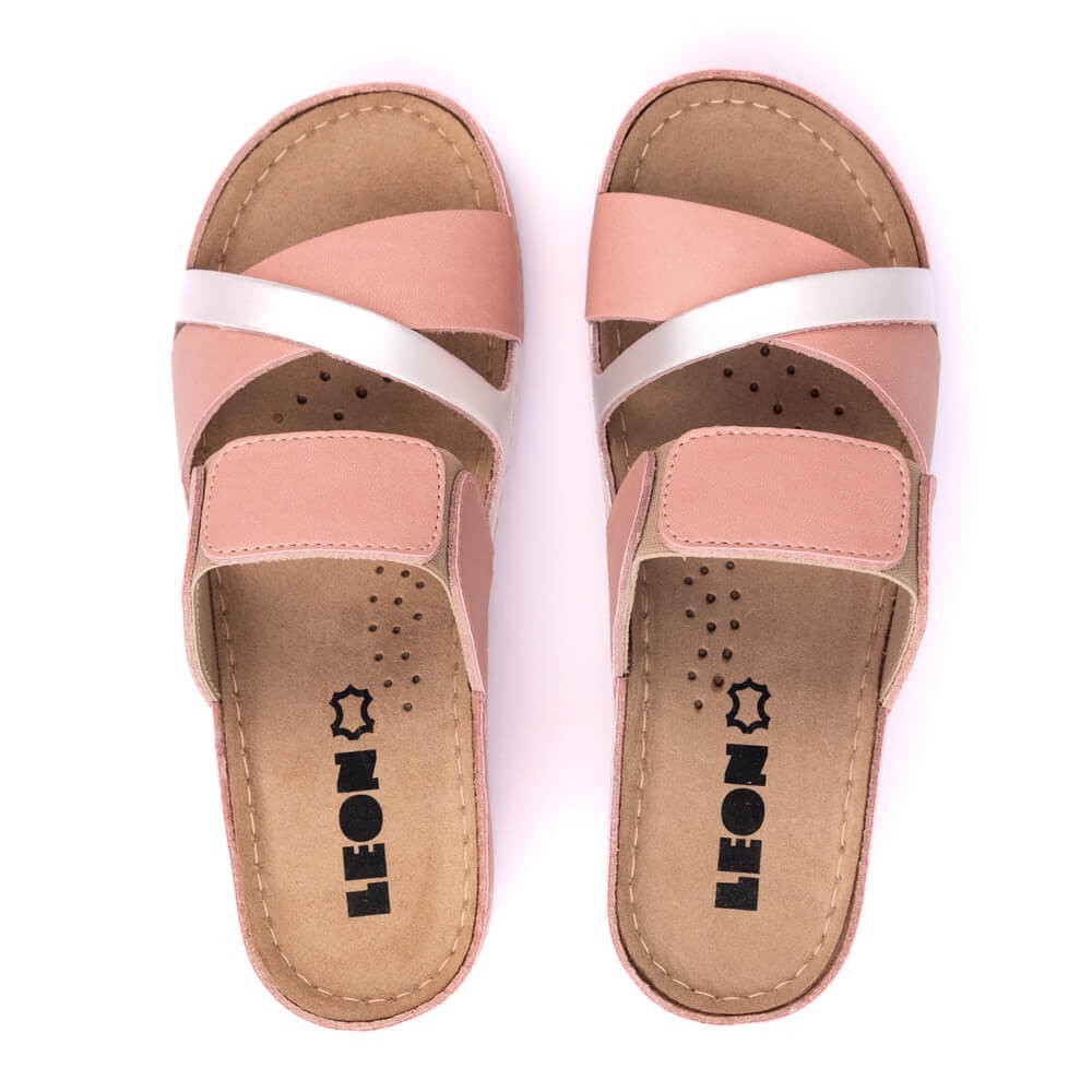 Saboti dama, de vara, din piele, Leon 909, roz Saboti dama, de vara, din piele, Leon 909, roz