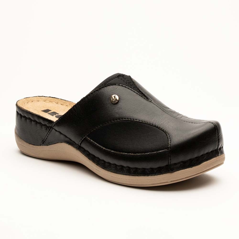 Saboti dama, din piele, Leon 912, negru