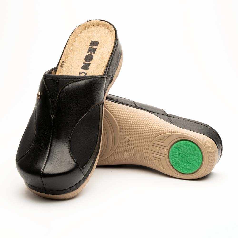 Saboti dama, din piele, Leon 912, negru