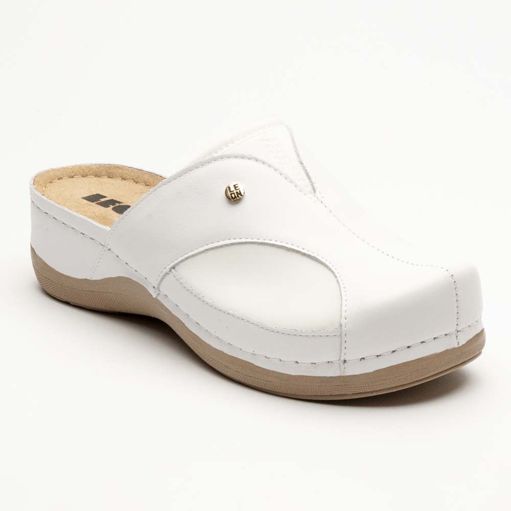 Saboti dama, din piele, Leon 912, alb Saboti dama, din piele, Leon 912, alb