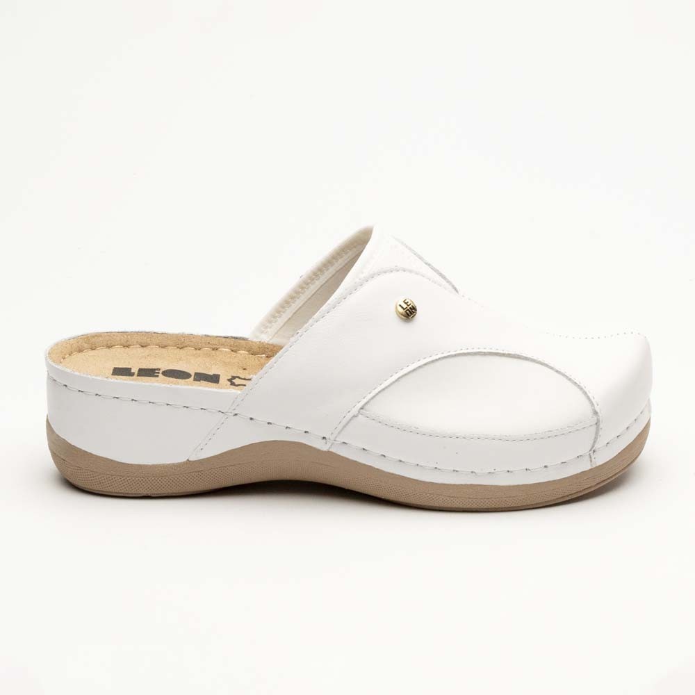 Saboti dama, din piele, Leon 912, alb Saboti dama, din piele, Leon 912, alb