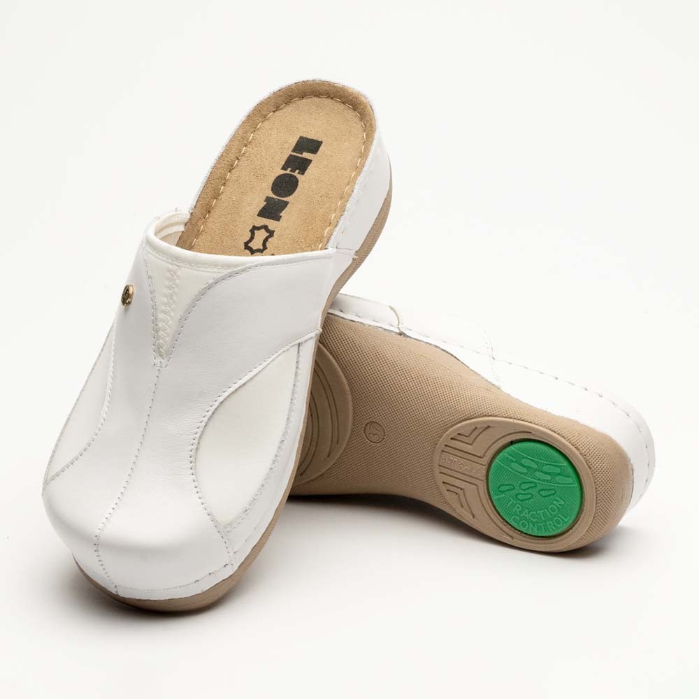 Saboti dama, din piele, Leon 912, alb Saboti dama, din piele, Leon 912, alb