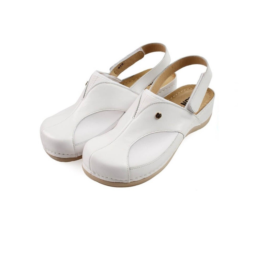 Saboti dama, din piele, Leon 913, alb