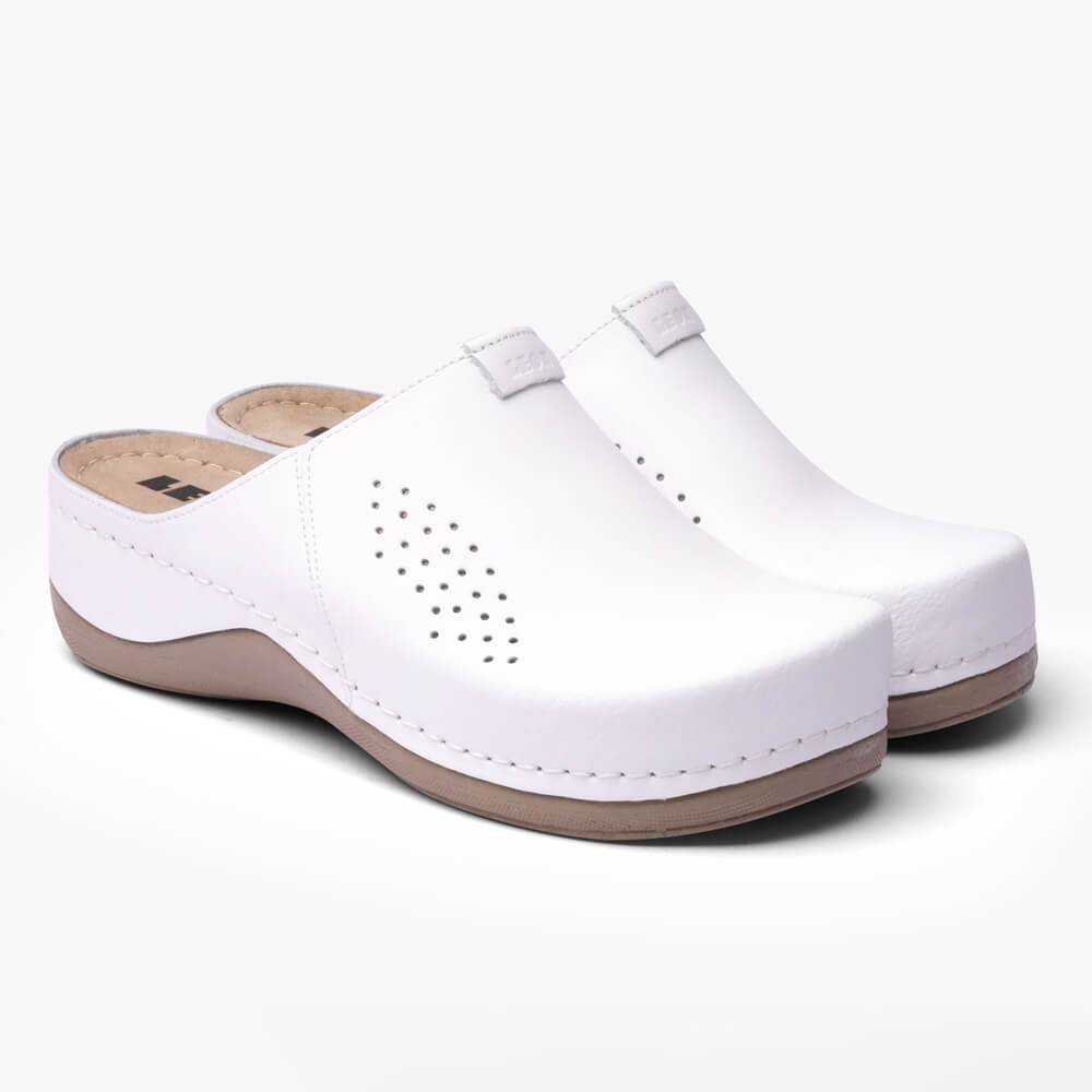 Saboti medicali, de dama, din piele, Leon 930 Bakkar, alb mat