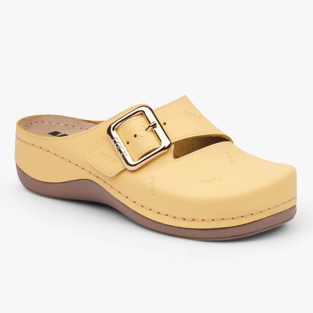 Saboti medicali, de dama, din piele, Leon 933 Bakkar, galben mat Saboti medicali, de dama, din piele, Leon 933 Bakkar, galben mat