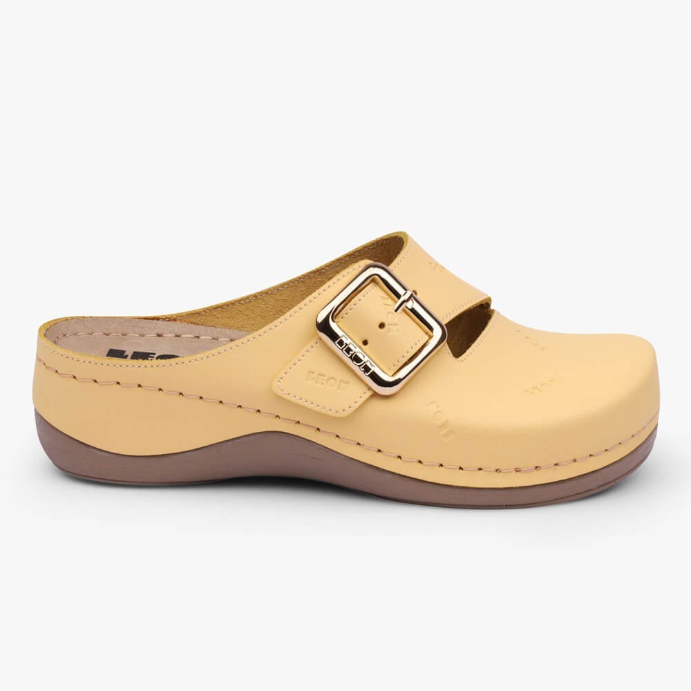 Saboti medicali, de dama, din piele, Leon 933 Bakkar, galben mat Saboti medicali, de dama, din piele, Leon 933 Bakkar, galben mat