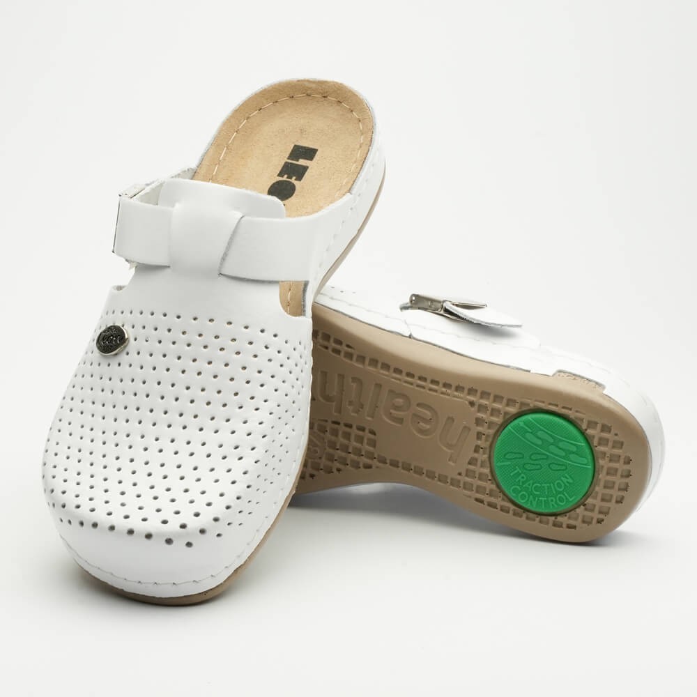 Saboti medicali, de dama, din piele, Leon 950, alb Saboti medicali, de dama, din piele, Leon 950, alb