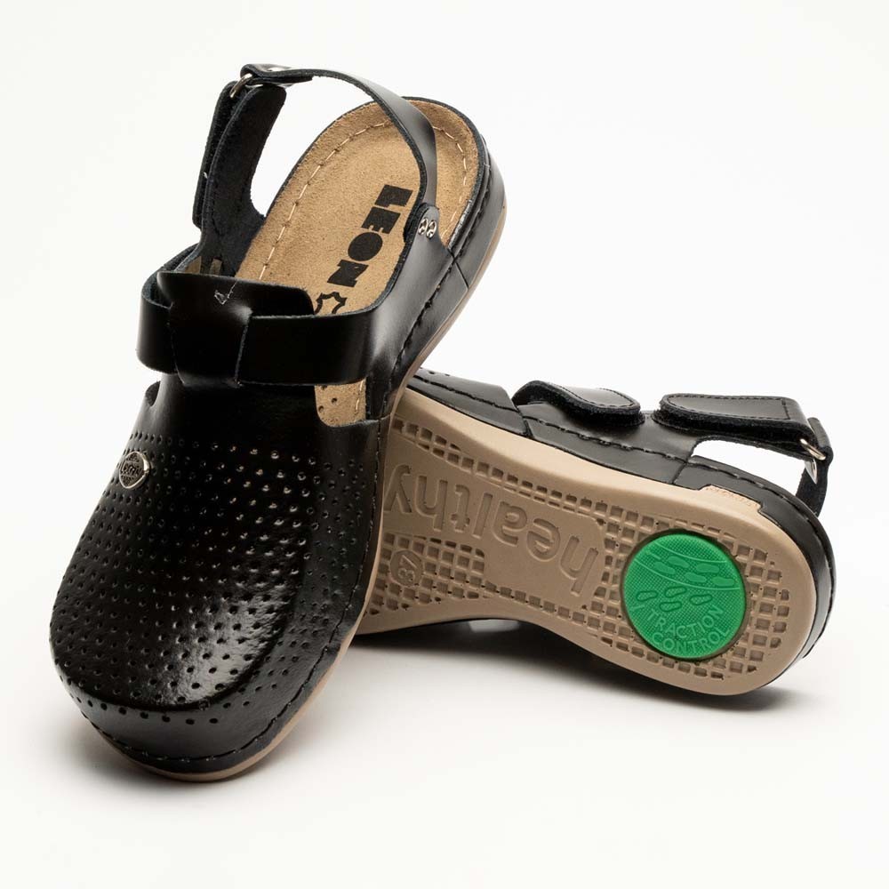 Saboti medicali, de dama, din piele, Leon 951, negru Saboti medicali, de dama, din piele, Leon 951, negru