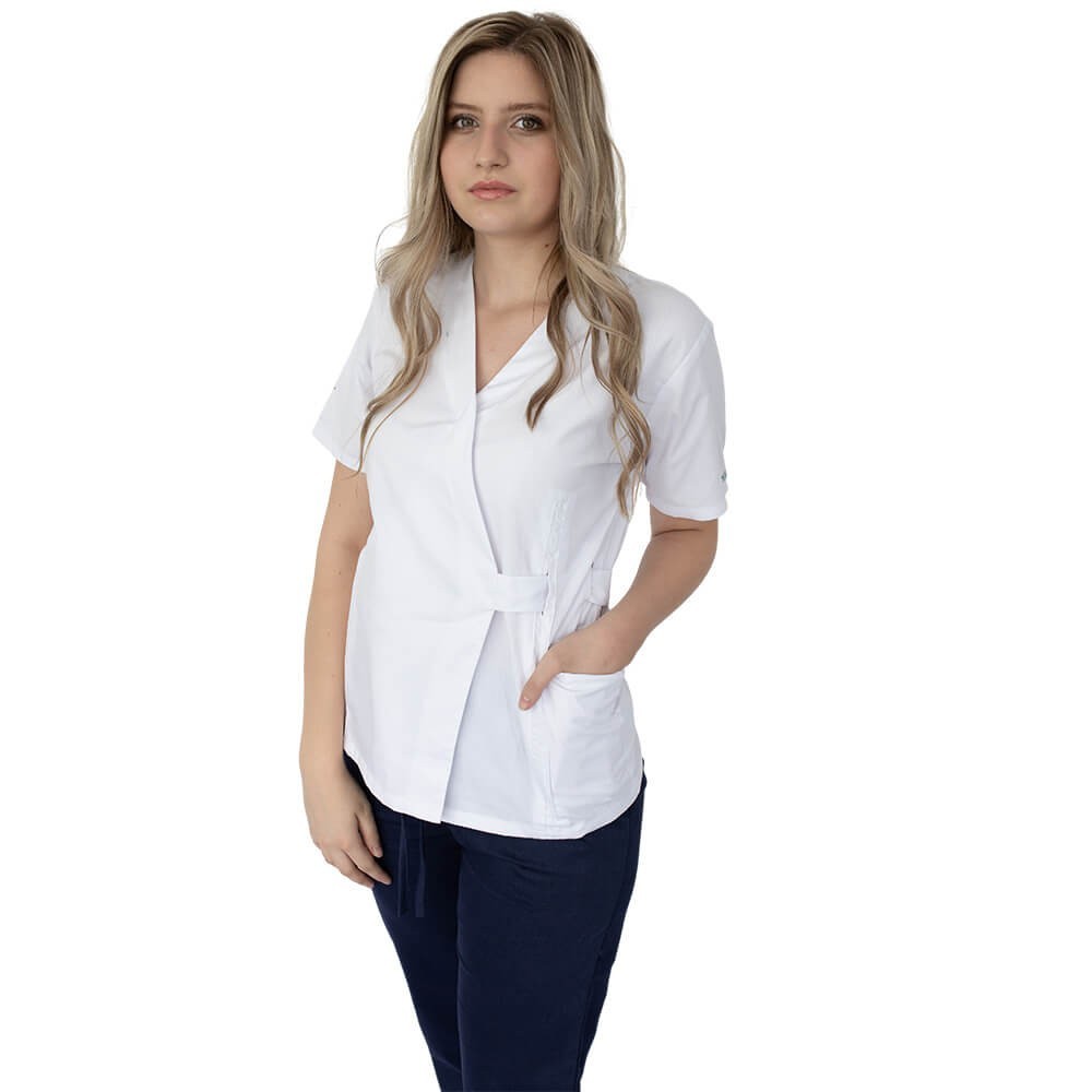 Bluza kimono cu maneca scurta, Lotus 1, alb