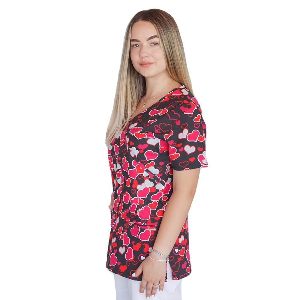 Bluza medicala imprimata, bumbac si elastan, Winning Hearts