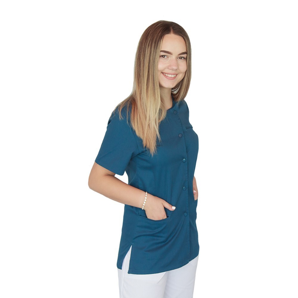 Bluza asimetrica cu capse Lotus 2, turcoaz inchis