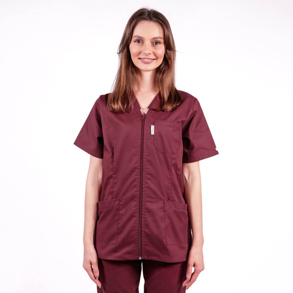 Bluza in V cu fermoar si maneca scurta