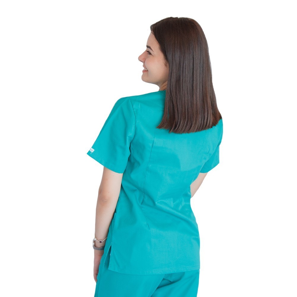 Bluza in V cu fermoar si maneca scurta, Lotus 2, verde chirurgical