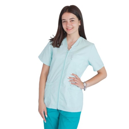 Bluza in V cu fermoar si maneca scurta