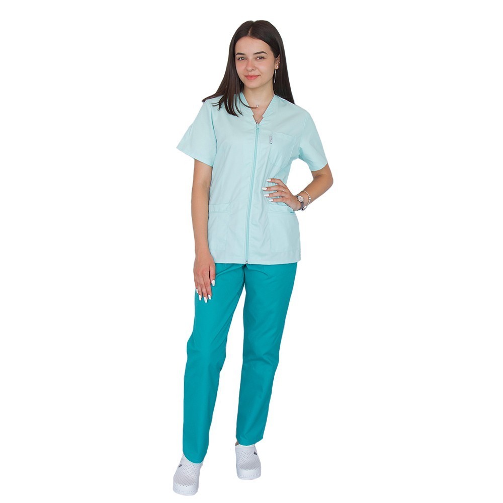 Bluza in V cu fermoar si maneca scurta, Lotus 2, verde menta Bluza in V cu fermoar si maneca scurta, Lotus 2, verde menta
